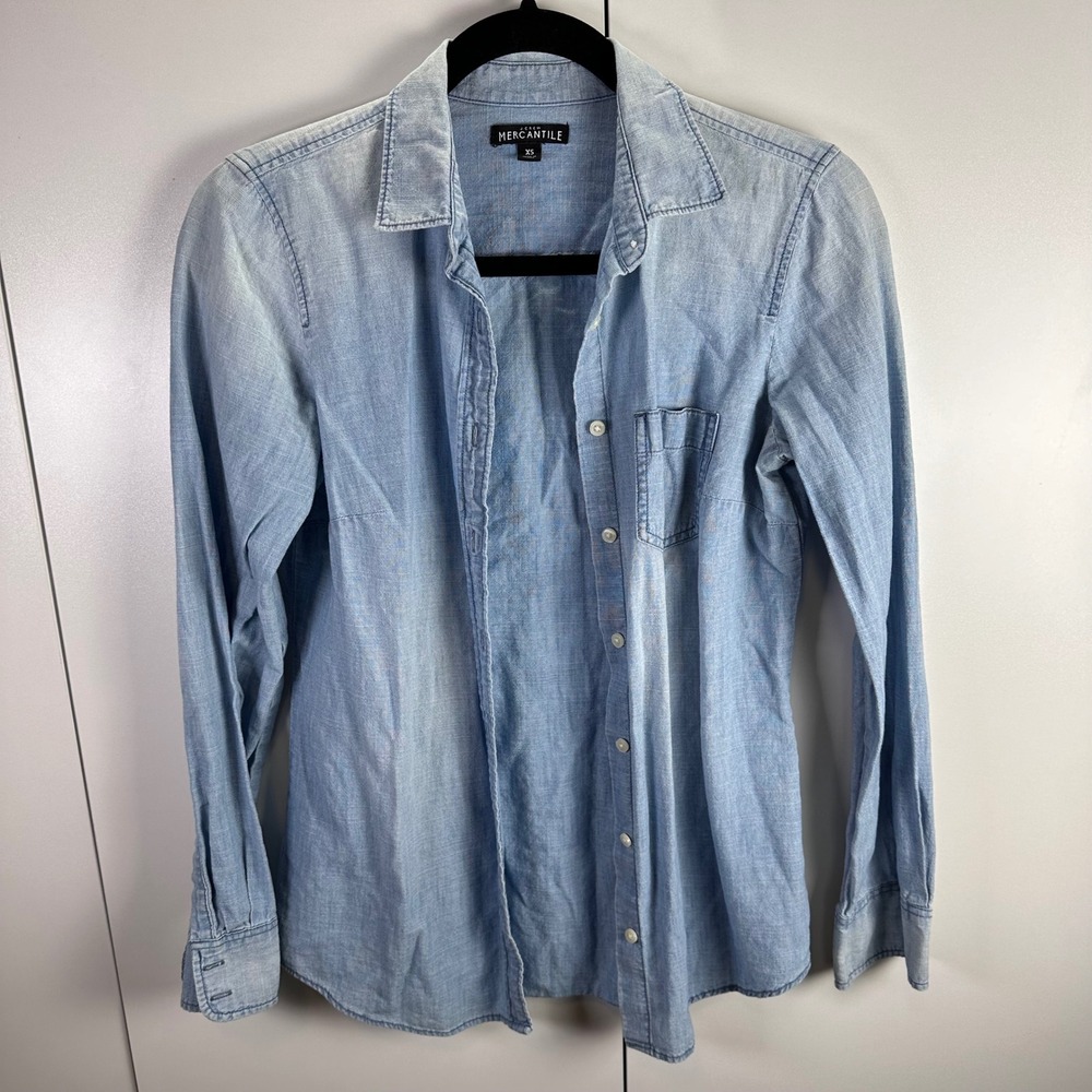 J. Crew‎ Mercantile Womens XS Light Wash Denim Chambray Button Up Staple Cottage